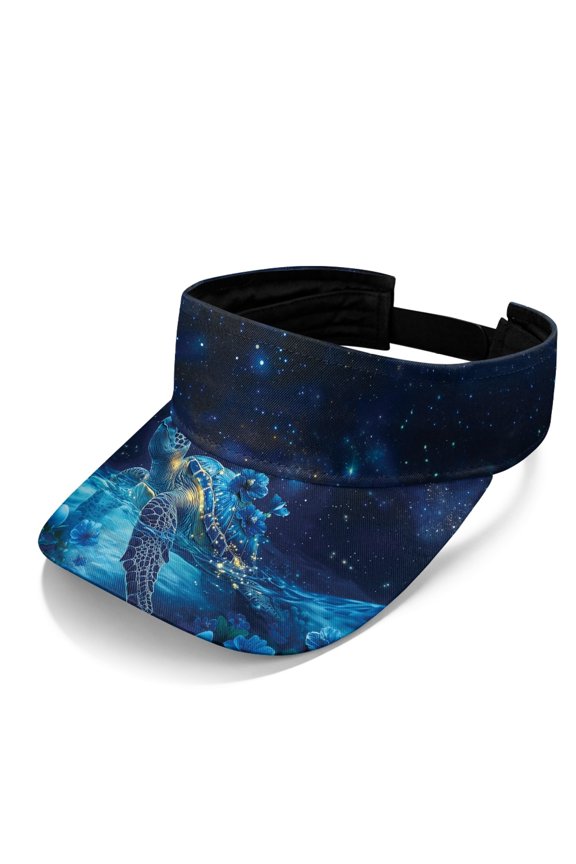 Turtle and Floral Pattern Visor Hat, Open Top Open Top Visors Polyester Fabric Breathable Adjustable Strap Sun Visor Hat for Vacation