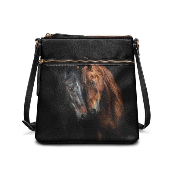 HELLHERO Two Horses Nuzzling Crossbody Bag Crossbody Purse, Lightweight Adjustable Strap Shoulder Bag Multiple Zipper Pockets for Travel Dating