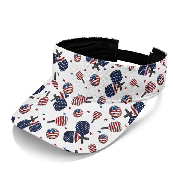 HELLHERO US Flag Pickleball Pattern Sun Visor Hat, UV Protection Sun Visor Cap Polyester Fabric Adjustable Empty Top Sports Visor for Golf