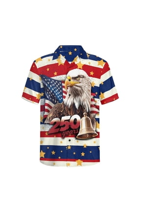 US Patriotic Bald Eagle Men's Short Sleeve Button Shirt, Men's Short Sleeve Shirt Moisture Wicking Men's Casual Short Sleeve Shirt for Travel Leisure Time