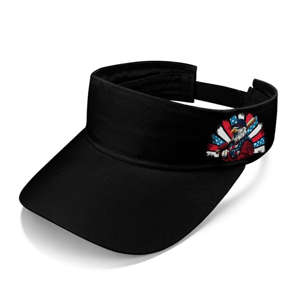 HELLHERO USA Flag Eagle Sports Visor Cap, UV Protection Sun Visor Cap Polyester Fabric Breathable Adjustable Sun Visor Hats for Walking