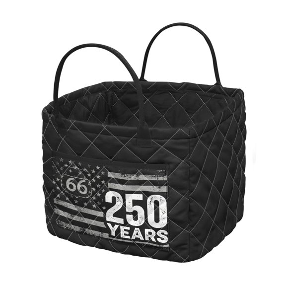 HELLHERO USA Flag Large Capacity Quilted Storage Basket for Home Bedroom, Polyester Collapsible Quilted Laundry Basket with Front Pocket