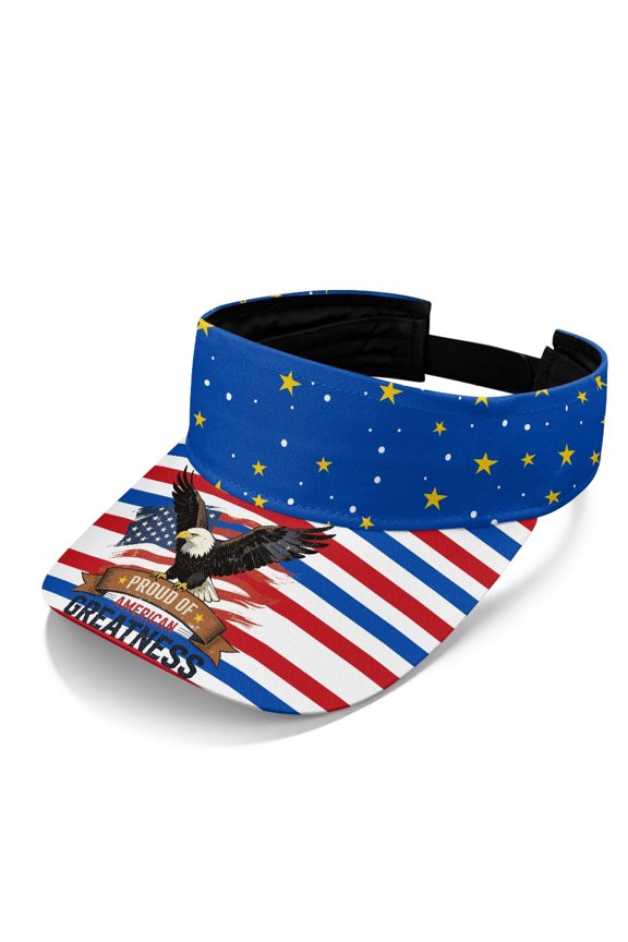 USA Flag Pattern Empty Crown Visor Hat, UV Protection Sun Visor Hat Polyester Fabric Lightweight Adjustable Sun Visor Cap for Golf