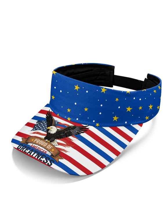 USA Flag Pattern Empty Crown Visor Hat, UV Protection Sun Visor Hat Polyester Fabric Lightweight Adjustable Sun Visor Cap for Golf