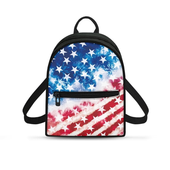 HELLHERO USA Flag Star Fireworks Small Backpack with Lightweight Zipper Closure Mini Backpack for Dating, Polyester Travel Handbags for Daily