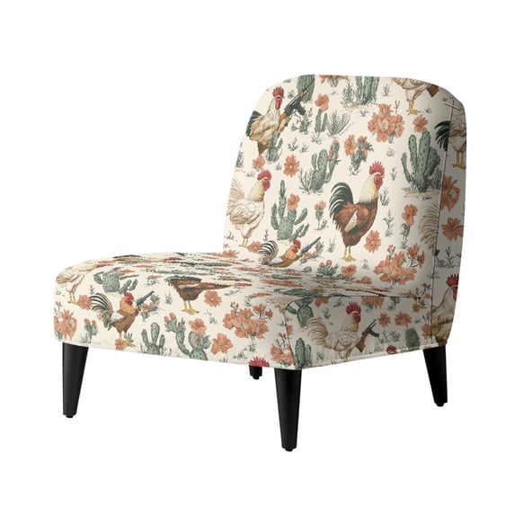HELLHERO USA Rooster Stain Protection Armless Accent Chair Cover with Dustproof, Elastic Bottom Armless Chair Slipcover
