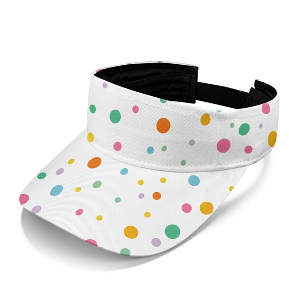 HELLHERO UV Protection Open Top Visors for Running Golf, Polyester Fabric Adjustable Sun Visor Hat, Colorful Polka Dots
