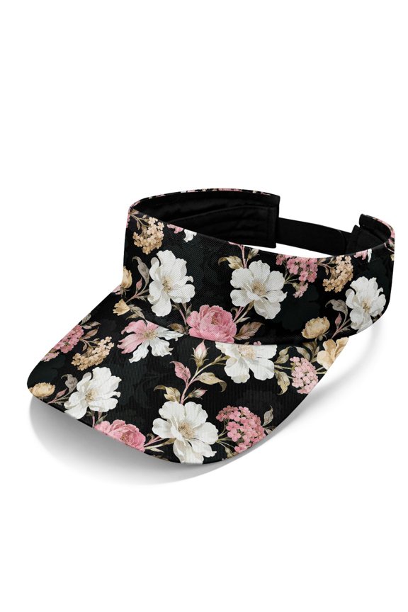 UV Protection Polyester Fabric Lightweight Sport Hat for Hiking Golf, Open Top Adjustable Breathable Sun Visor Cap, Pink and White Floral Pattern