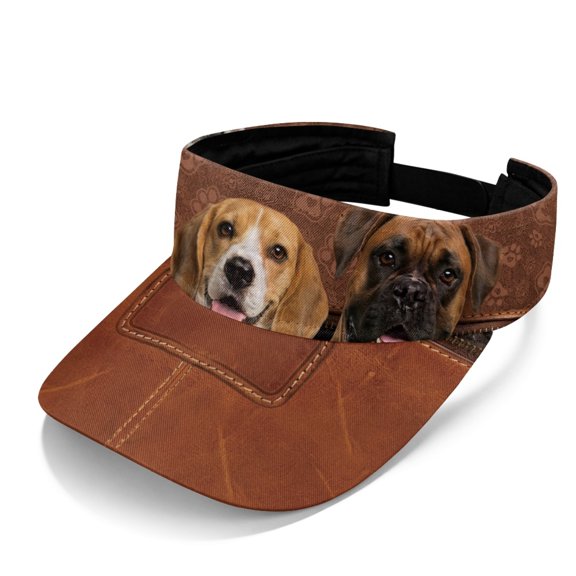 HELLHERO UV Protection Polyester Fabric Sun Visor Hat for Golf Tennis, Sun Protection Breathable Adjustable Sun Visor Cap, Funny Dogs Print
