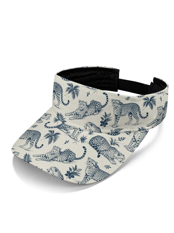 UV Protection Polyester Fabric Sun Visor for Running Beach, Adjustable Adjustable Strap Breathable Sports Sun Visor Hat, Leopard Sketch Pattern