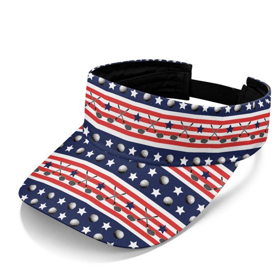 HELLHERO UV Protection Sun Visor Cap for Summer Outings Sports, Polyester Fabric Adjustable Sports Visor Hat, American Flag Themed Golf Elements Pattern