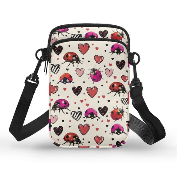 HELLHERO Underarm Shoulder Bag Polyester Double Layer Ladybug Heart Pattern for Travel Daily Use Unisex