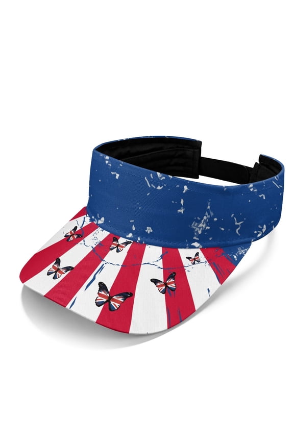Union Jack Butterfly Lightweight Sun Visor Hat for Sports Beach, Adjustable UV Protection Sun Visor Cap