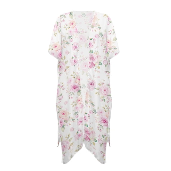 HELLHERO Vacation Vibe Beach Cover Up for Summer High Quality Fabrics Casual Bathing Suit Cover Up Pink Roses Pattern