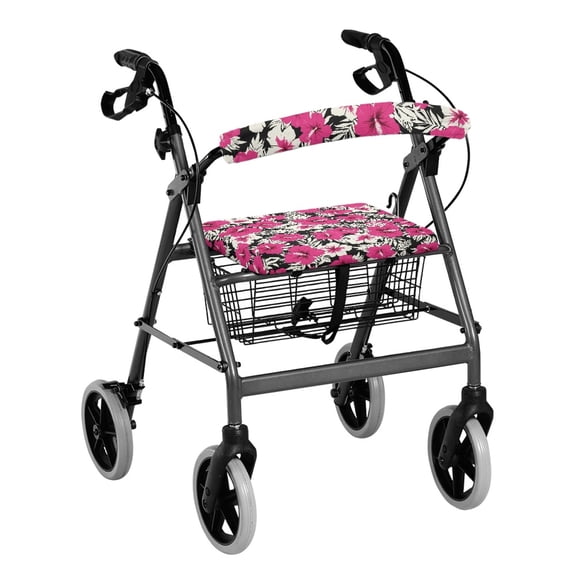 HELLHERO Valentines Day Hibiscus Seat & Back Covers for Elder Rollator Seat Cover Secure Fit Fits Rollators for The Elderly