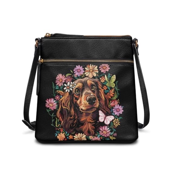 HELLHERO Versatile Purse Satchel for Short Trips Dating, Water-Resistant Adjustable Strap Satchel Bag, Dog Flowers