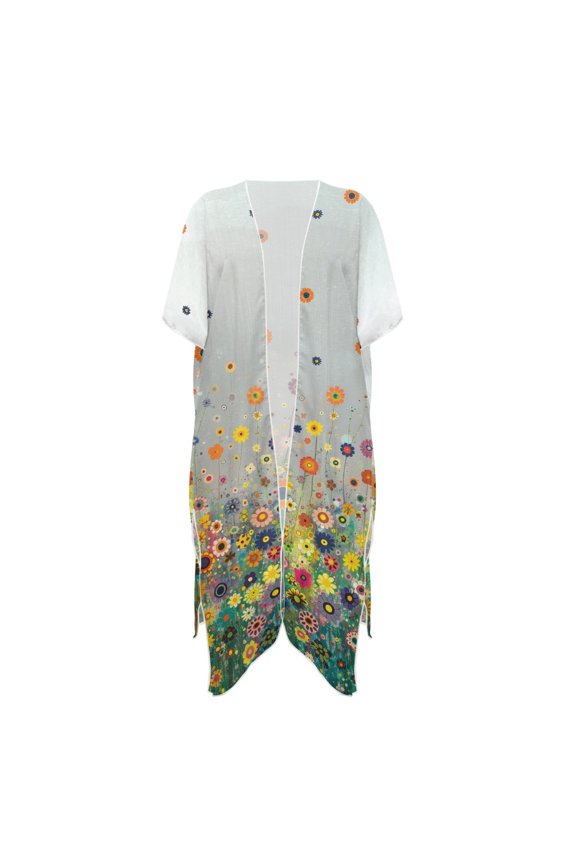 Vibrant Flowers Bathing Suit Cover Up Long Polyester Lightweight Long Kimono Swimsuit Cover Up