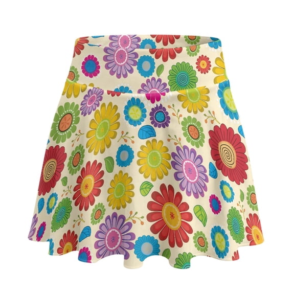 HELLHERO Vibrant Multi-Floral Polyester Spandex Golf Skorts with Built-in Shorts, 2 Side Pockets Flowy Active Skort for Tennis Yoga Daily Wear