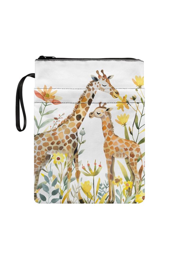 Vintage Book Cover with Washable Waterproof Polyester Book Organzoer Holder Lightweight for Reader Class Office Pocket Mother 11.4 Inch X 8.66 Inch 1pcs, Giraffes Mother Child