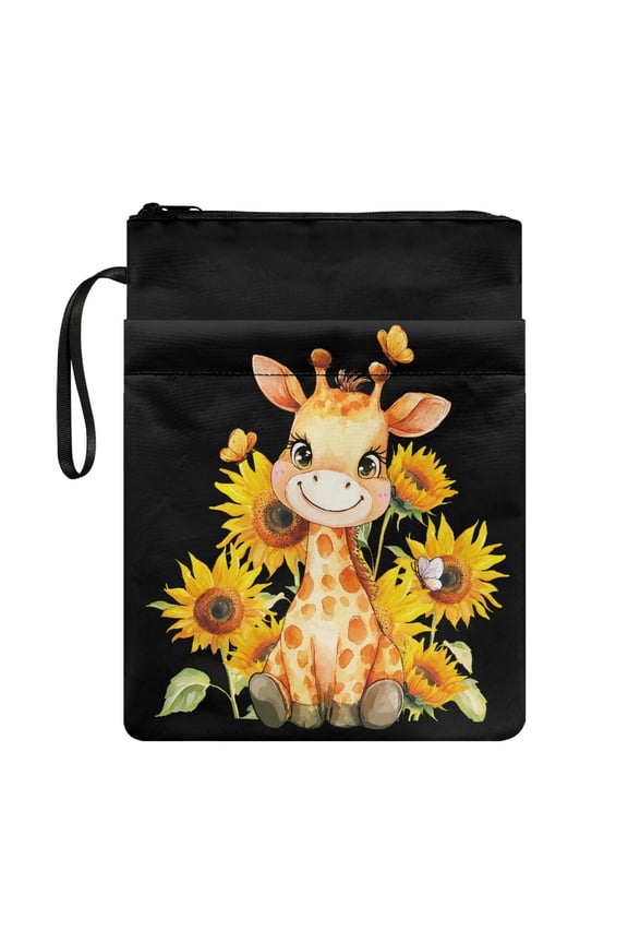 Vintage Book Sleeve Cover with Handle Lightweight Polyester Fabric Storage & Portability 11.42 x 8.66 Inch 1pcs, Giraffe and sunflowers