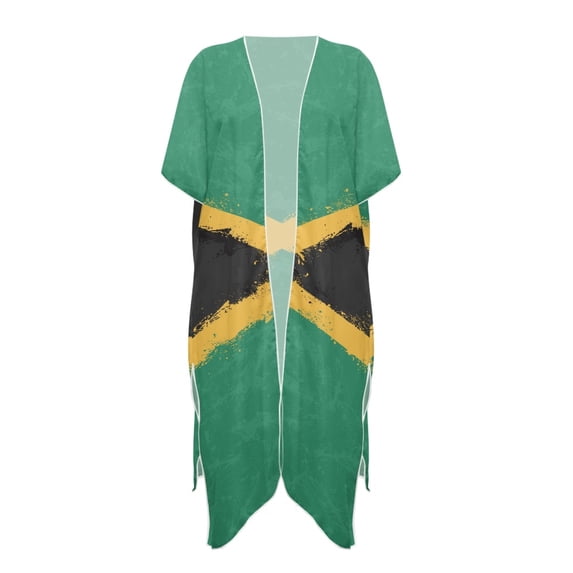 HELLHERO Vintage Distressed Jamaica Flag Kimono Cover Up - Lightweight Breathable Beachwear for Tropical Vacations, Pool & Beach Parties