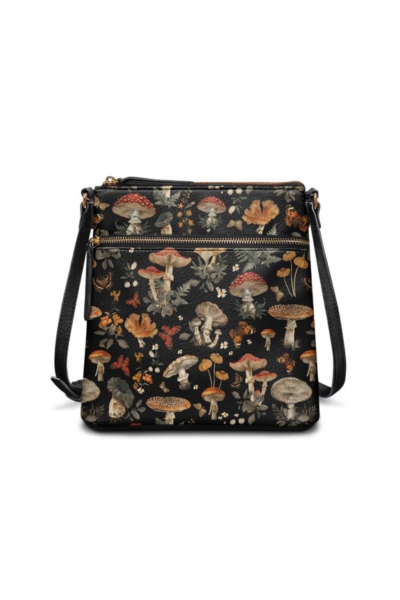 Vintage Mushroom & Botanical Print Durable Women's Shoulder Bag for Outings Work, Spacious Durable Zipper Crossbody Purse Smooth Zipper Satchel Bag