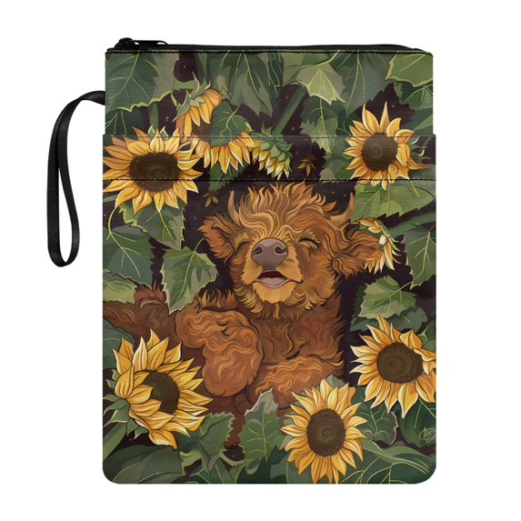 HELLHERO Vintage Polyester Fabric Book Protector for Fater 8.66 x 11.42 for Textbook Paperbacks Supplies Zipper Calf Sunflower