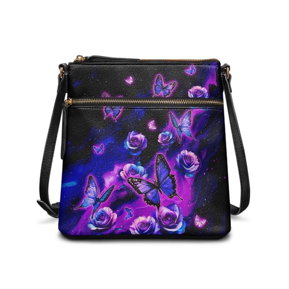 HELLHERO Water-Resistant Purse Satchel for Dating Travel, Lightweight Waterproof Women's Shoulder Bag, Galaxy Rose Wings
