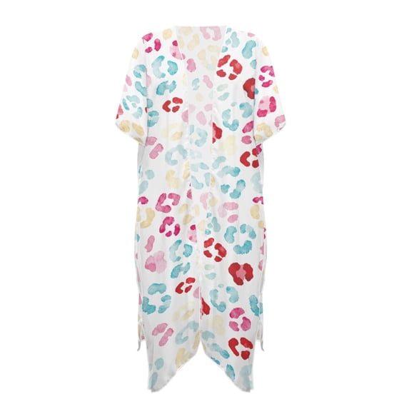 HELLHERO Watercolor Colorful Leopard Print Kimono - Lightweight Breathable Beach Cover Up | Flowy Loose Fit for Summer Vacation, Pool & Resort