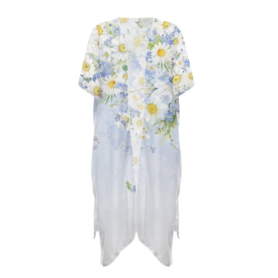 HELLHERO Watercolor Daisy Floral Kimono Cover Up - Lightweight Breathable Beachwear for Women | Perfect for Summer Vacation, Poolside & Tropical Trips