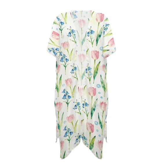 HELLHERO Watercolor Floral Beach Kimono - Lightweight Breathable Swimsuit Cover Up | Loose Fit for Summer Vacation, Pool & Resort - Women's Elegant Vacation Wear