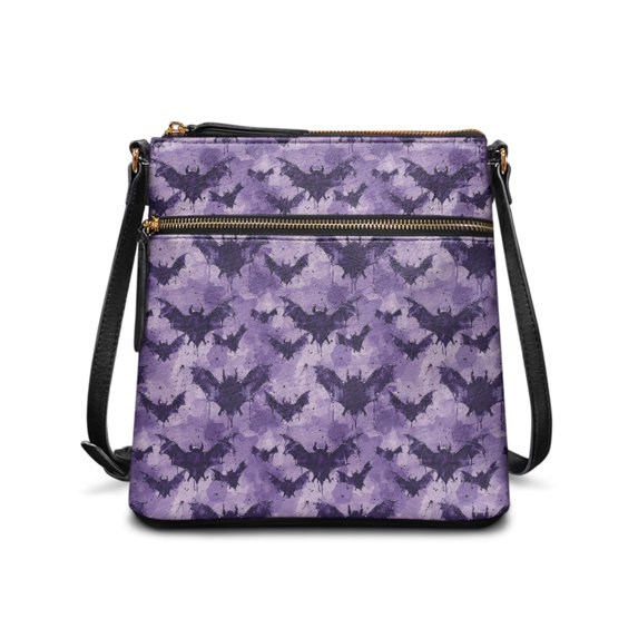 HELLHERO Watercolor Silhouette Bats Leather Shoulder Purse, Waterproof Satchel Bag PU Leather Waterproof Design Sling Bag for Shopping Daily Storage