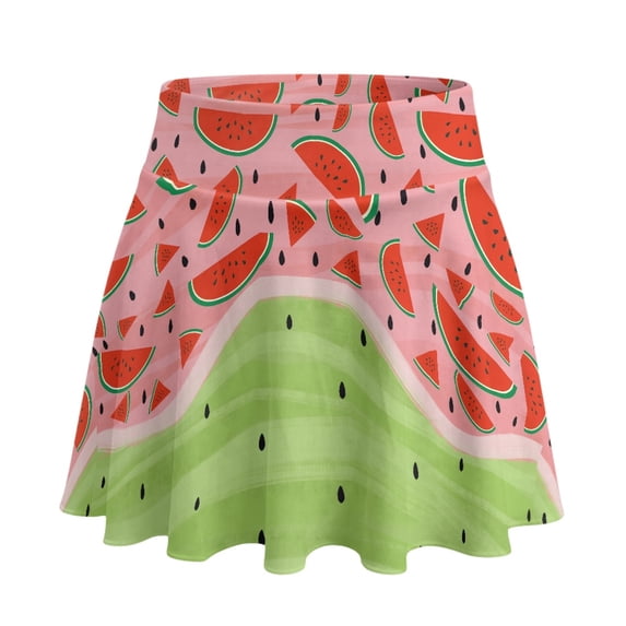 HELLHERO Watermelon Pattern with Pockets Golf Skirts, 2 Side Pockets Built-in Shorts Polyester Spandex Golf Skorts for Training Tennis Pickleball