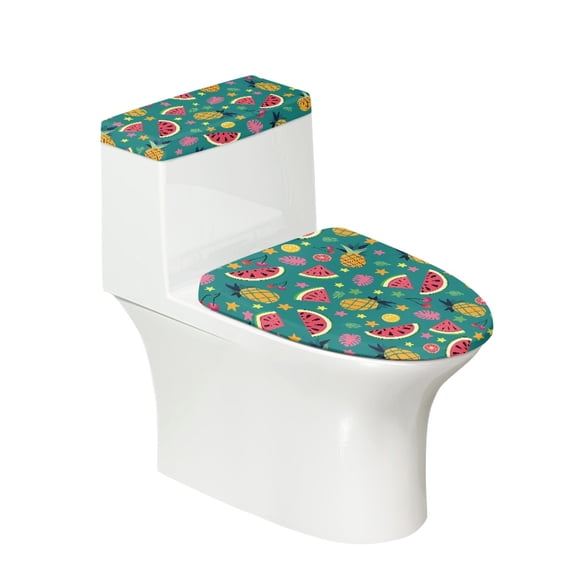 HELLHERO Watermelon Pineapple Bathroom Toilet Lid Cover, Reusable Polyester Fabric Toilet Lid Seat Cover, 17"x21"