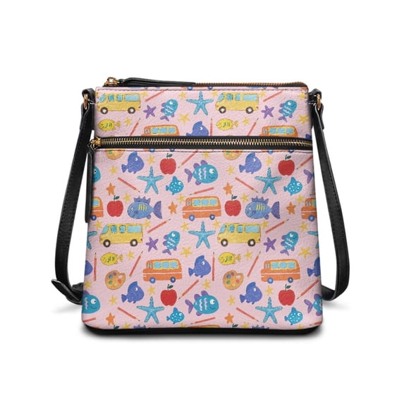 HELLHERO Waterproof Crossbody Purse for Outdoor Travel Weekend Activities, PU Leather Lightweight Spacious Purse Satchel, Sea Life Bus