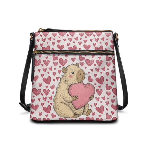 HELLHERO Waterproof Ladies’ Leather Crossbody Shoulder Purse for Travel Storage Daily, Lightweight Spacious Shoulder Bag, Hand-drawn Hearts