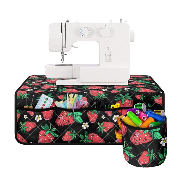 HELLHERO Waterproof Sewing Machine Mat Storage Bag Foldable Store Bobbins Thread Small Scissors Sewing Machines Pad for Woman Gifts, Mother's Day Strawberry Red Berries