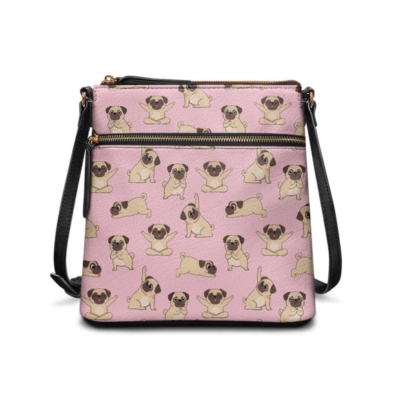 HELLHERO Waterproof Shoulder Purse for Shopping Travel, Fashion Stylish Ladies Shoulder Purse, Pug Dog Pink Print
