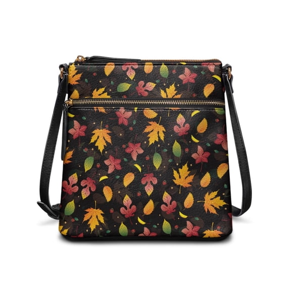 HELLHERO Waterproof Single Shoulder Crossbody Purse for Dating Everyday Daily Use, PU Material Durable Adjustable Strap Purse Satchel, Autumn Falling Leaves Theme
