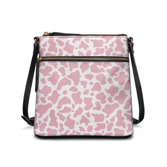 HELLHERO Waterproof Single Shoulder Crossbody Purse for Travel and Weekend Activities, Water-resistant Durable PU Leather Crossbody Bag, Pink Cow Print