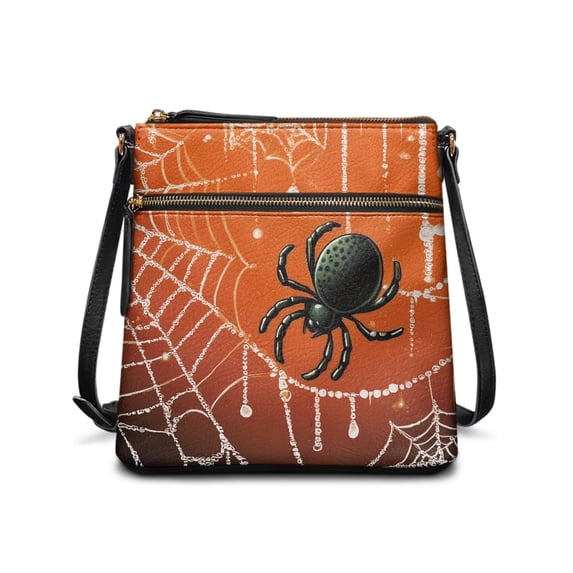 HELLHERO Waterproof Single Shoulder Crossbody Purse for Dating Vacation Daily, PU Leather Water-Resistant Adjustable Strap Satchel Bag, Spider