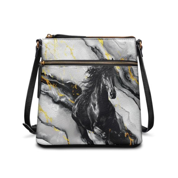 HELLHERO Waterproof Sling Bag for Travel Dating, Fashion Stylish Purse Satchel, Horse Marble Texture Pattern