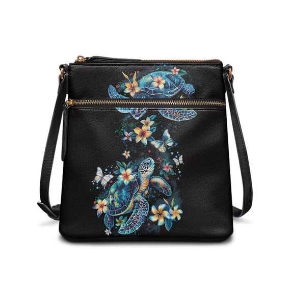 HELLHERO Waterproof Women's Crossbody Bag for Daily Outings Road Trips, Adjustable Strap Durable Ladies Crossbody Bag, Colorful Butterfly and Turtle Pattern