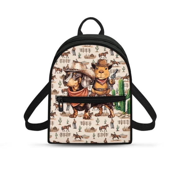 HELLHERO Western Cowboy & Horse Pattern Mini Backpack for Hiking Daily Use, Lightweight Zipper Cell Phone Backpack Polyester Practical Small Backpack