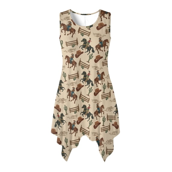 HELLHERO Western Cowboy Summer Sleeveless Dress for Holiday Party Cocktail Party, Side Pockets Round Neck Sleeveless Sundress