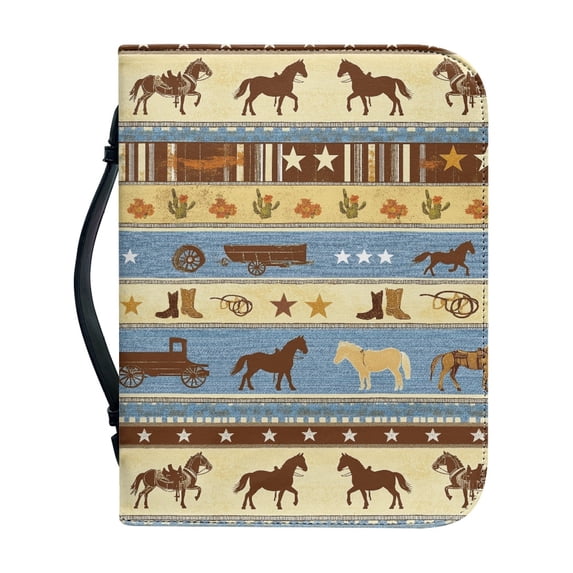 HELLHERO Western Horse Bible Case for Men, Portable Bible Covers with Large Capacity for Church Bible Study Prayer Study