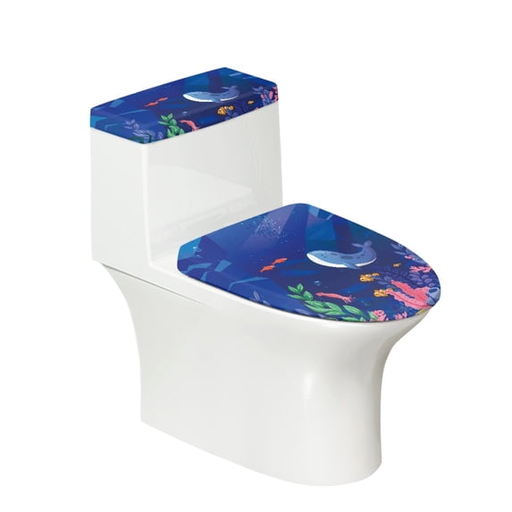 HELLHERO Whale Pattern Toilet Lid Cover Set of 2 Polyester Fabric Non-Slip for Family