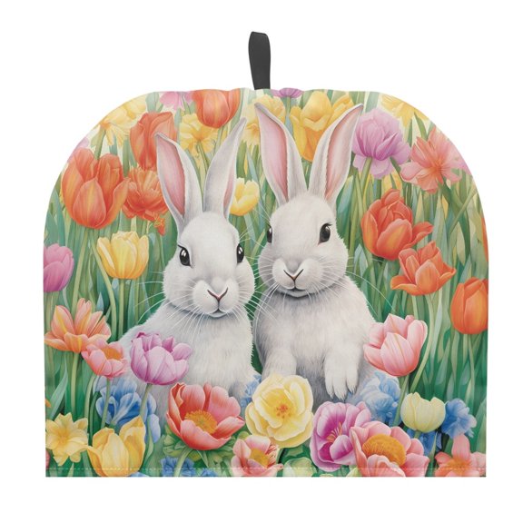 HELLHERO White Bunnies in Flower Field Pattern Teapot Dust Cover Keep Warm Keep Warm Thermal Insulation, Thanksgiving