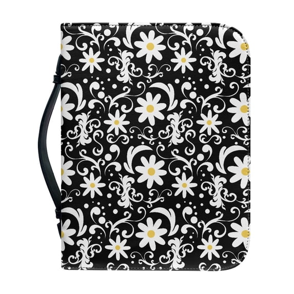 HELLHERO White Daisies Bible Covers Top Handle for Church Outdoor Study Prayer, PU Leather Protective Church Bible Bag