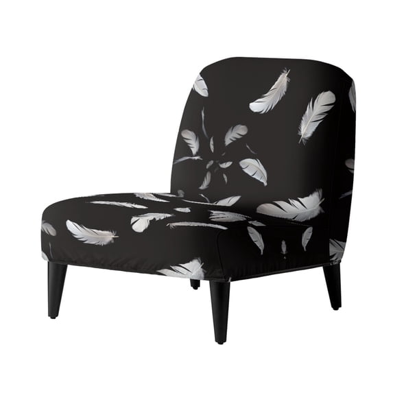 HELLHERO White Feathers on Black Armless Accent Chair Protector, Dustproof Anti Scratch Armless Accent Chair Cover for Office Living Dining Room